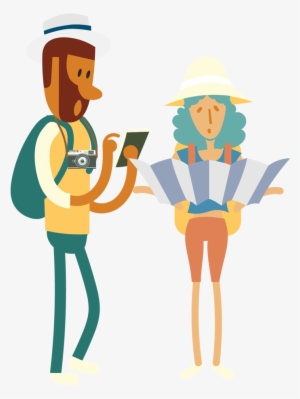 Young Couple Backpackers Traveling With Big Bags And - Asking Direction Clipart