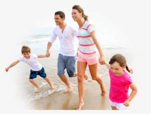 Family Run Into Beach