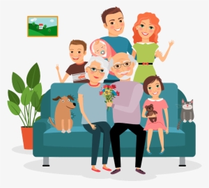 Family Couch Father Illustration - Family On Sofa Cartoon