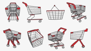 Supermarket Cart Icons Vector - Grocery Basket Hand Illustration