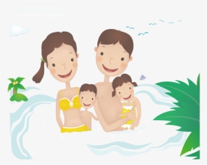 Cartoon Illustration Transprent Png Free Download Art - Family Swimming Cartoon Png
