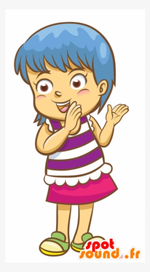 Mascotte Chica Con El Pelo Azul - Clapping Clipart Png