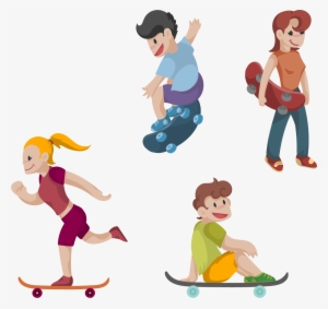 Vector Hand-drawn Characters Skateboard Collection - Illustration