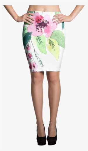 Watercolor Flowers Pencil Skirt