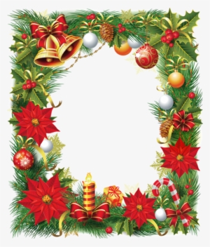 Transparent Christmas Photo Frame With Poinsettia - Transparent Christmas Card Border