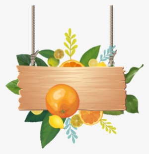 Wooden Sign Board With Watercolor Summer Tropical Fruits, - Watercolor Painting