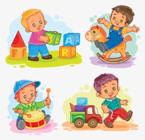 Set Of Vector Icons Little Boy Playing With Toys, Vector, - Preschool Coloring Book Playtime - English