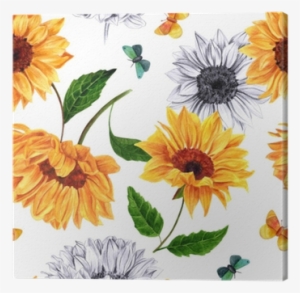 Seamless Background Pattern With Watercolor And Pencil - Fundo De Girassol Png