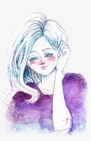 Watercolor Girl - Transparent Watercolor Girl Drawing