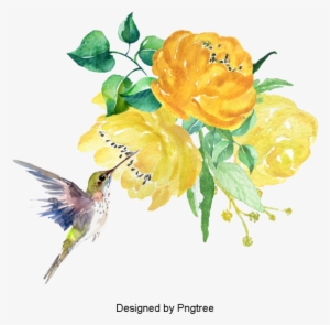 Hand Painted Flowers And Birds Design, Hand Painted, - Psd