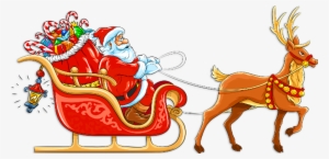 Transparent Santa With Sleigh And Deer Clipart - Santa Claus With Sleigh