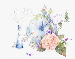 Watercolor Flower Png Clipart - Water Color Clock Clipart
