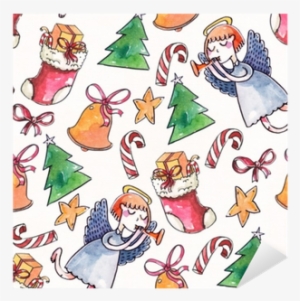 Large Raster Seamless Pattern With Angel In Blue, Candy - Angel