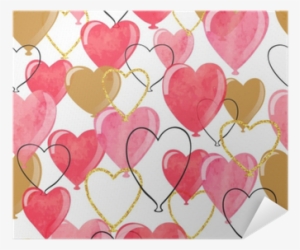 Watercolor Heart Balloons Seamless Pattern - Watercolor Painting