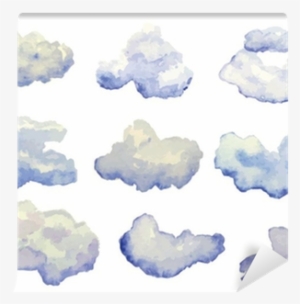 Vector Set Of Watercolor Clouds Isolated On White Wall - 구름 수채화