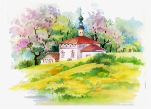 Watercolor Painting House Illustration - Beautiful Art Painting Scenery Watercolour