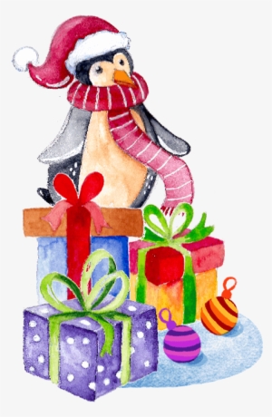 Watercolor Christmas Design With Gifts - Christmas Tree