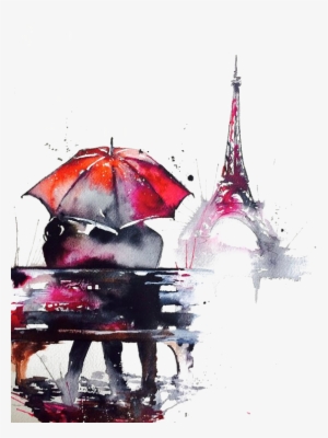 Paris Watercolor Painting Oil Painting Illustration - Water Painting Of Love