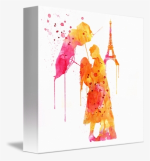 "watercolor Love Couple In Paris" By Marian - Watercolor Painting