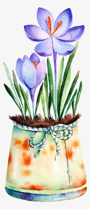 Purple Flower Potted Hand Painted Watercolor Transparent - Quotes By Helen Barry