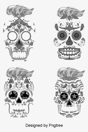 Vector Painted Mustache Skull, Vector, Hand Painted, - Sugar Skull Wall Calendar