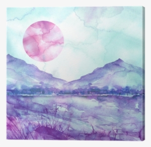 Watercolor Mountain Landscape, Blue, Purple Mountains, - Watercolor Mountains