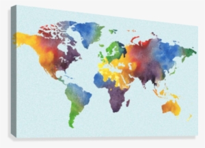 Bright Watercolor Map Of The World Canvas Print - World Map Watercolor Painting