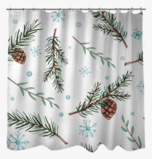 Seamless Pattern Of Watercolor Fir Branches And Snow - Curtain