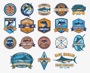 Set Of Vector Badges, Stickers On Catching Fish - 魚 エンブレム