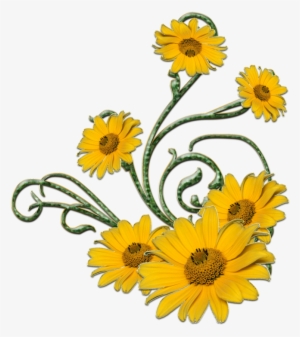 Yellow Flower And Green Swirls Png By Melissa-tm On - Green And Yellow Flowers Png