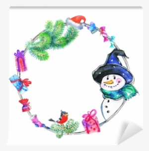 Hand Drawn Christmas Frame - Watercolor Painting