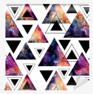 Seamless Pattern Of Watercolor Triangles And Galaxy - Watercolor Galaxy Triangle