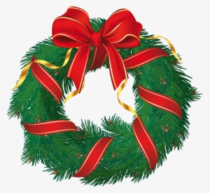 Christmas Wreath With Red Bow Png Clipart