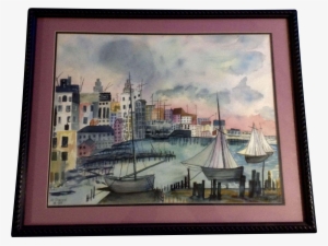 R Daves, Watercolor Painting Harbor Cityscape Works - Watercolor Painting