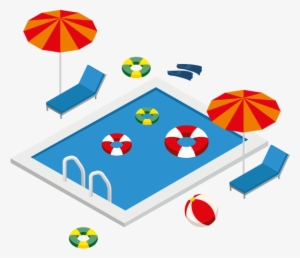 Isometric Swimming Pool With Summer Elements, Isometric, - Isometric Swimming Pool