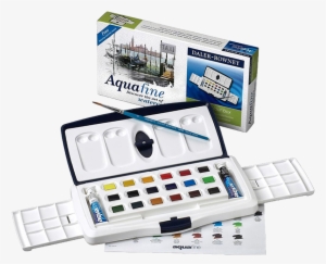 Daler-rowney Aquafine Watercolor Tube & Half Pan Slider - Watercolor Box 18 Half Tablets 2 Daler-rowney Tubes