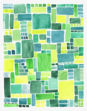 Green Pattern Geometric Watercolor Print - Tile
