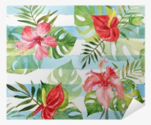 Seamless Pattern With Watercolor Tropical Flowers And - Printing
