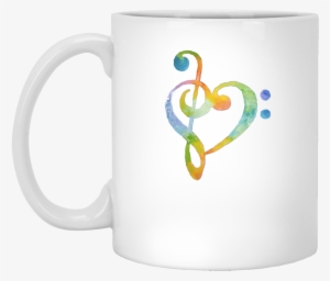 Watercolor Rainbow Heart Bass Clef Musical Note Tee - Colorful Treble Clef Bass Clef Heart