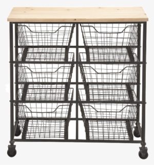 Wood Cart With Wire Baskets - Studio 350 Iron And Wood 6-bin Storage Cart, Black