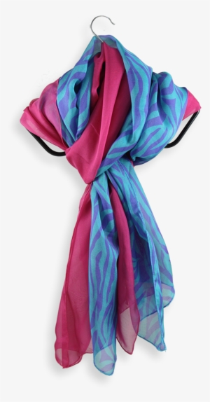 Scarf Silk Printed Stripes Turquoise Violet Uni Pink - Scarf