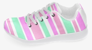 Running Shoes Pink Green Striped Pattern - Skate Shoe