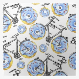 Watercolor Seamless Pattern Bicycles With Donuts Wheels - Bicycle