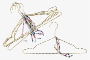 Set Of 5 Gold Hangers With Fabric Ribbon Decor