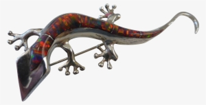 Sterling Silver Confetti Art Glass Inlay Gecko Brooch - Gekkonidae