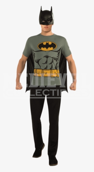 Adult Batman Grey Cape T-shirt With Mask - Batman T Shirts Costume
