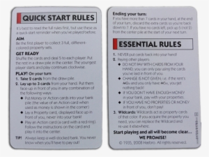 Monopoly Deal Quick Start Rules Cards - Monopoly Deal