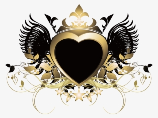 Heart Wings Crown Gold Goldandblack Swirls Decor Decoration - Vector Graphics