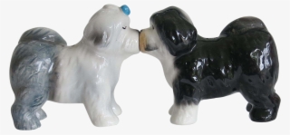 Vintage Kissing Old English Sheepdog Shaker Set - Figurine