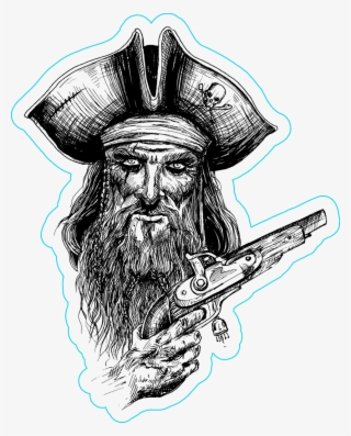 Gnarly Pirate Illustration Sticker - Sketch Pirate